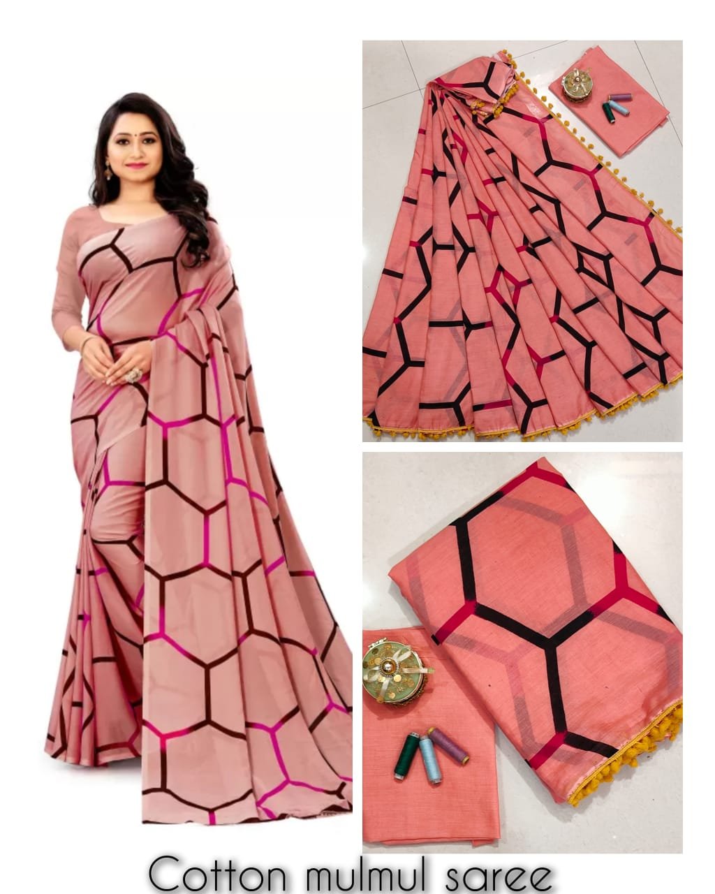 Bagru Block Printed Mulmul Cotton Saree